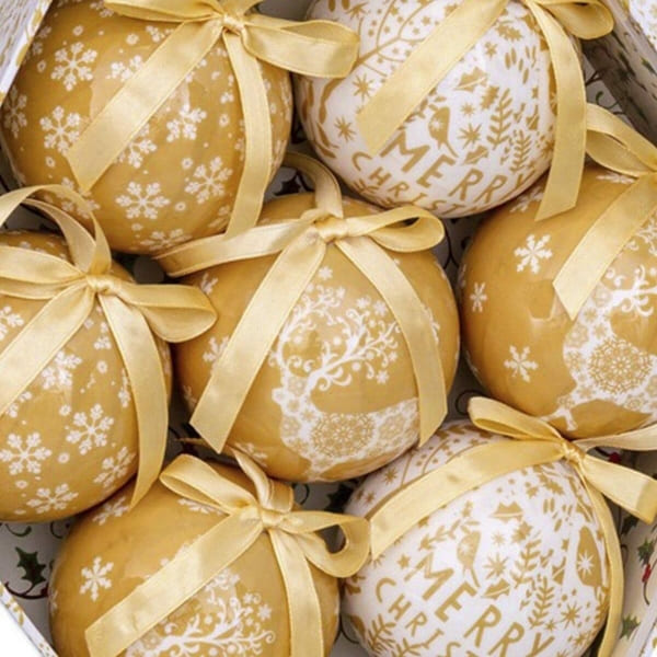 7 Golden Christmas Baubles with Deer Print, Christmas Decoration