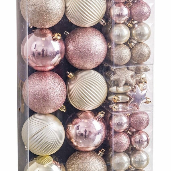 Set of 58 Pink Christmas Balls and Stars for Tree
