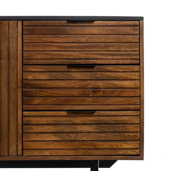 Ethnic Sideboard in Brown and Black Solid Wood