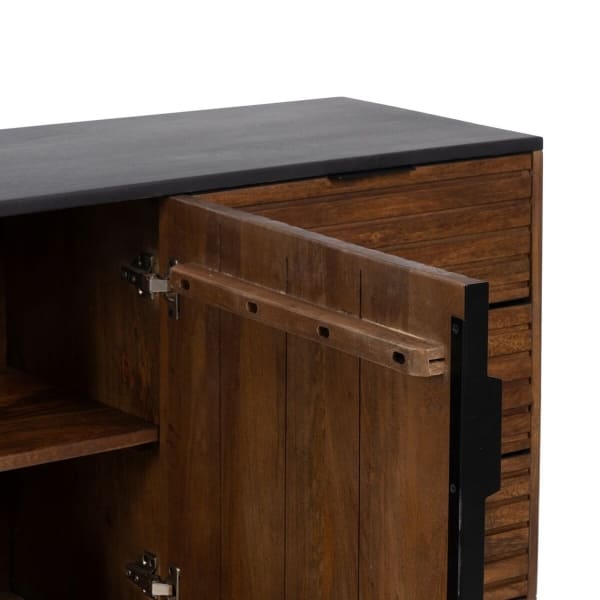 Ethnic Sideboard in Brown and Black Solid Wood