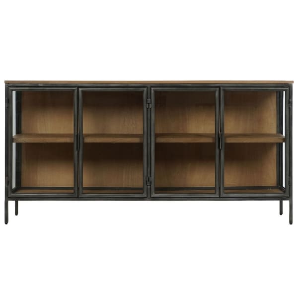 Bahut Vitrine Vintage en Bois, Métal et Verre (180 x 40 x 90 cm)