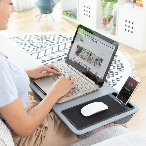 Portable Desk with Phone Storage and Gray Cushion ING 
