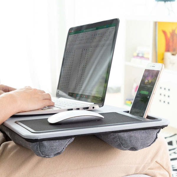 Portable Desk with Phone Storage and Gray Cushion ING 