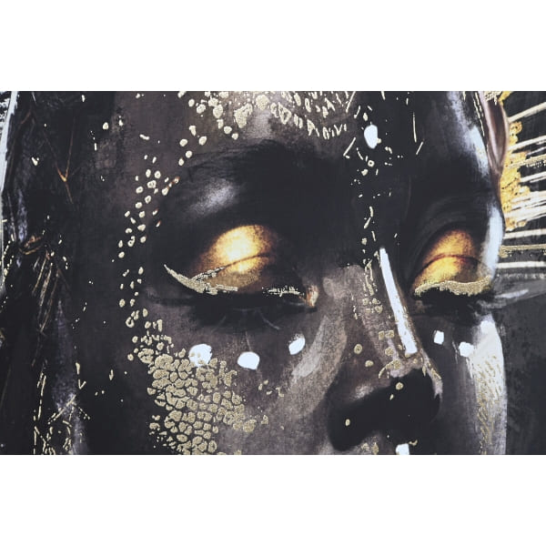 Conjunto de 2 pinturas murales de reina africana en negro y dorado, pintadas a mano