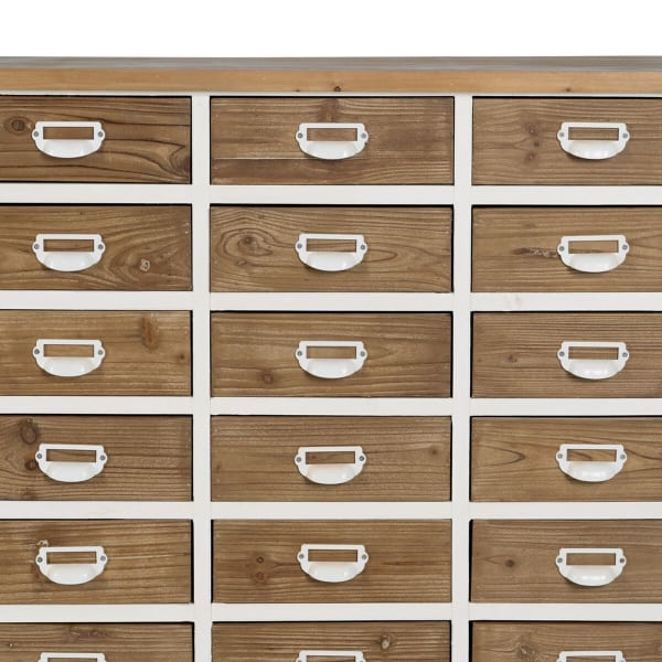 Entrance cabinet with 24 drawers in white and beige wood