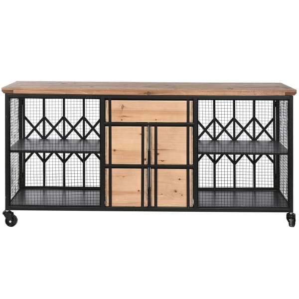 Atypical Loft Buffet in Wood and Black Metal on Wheels