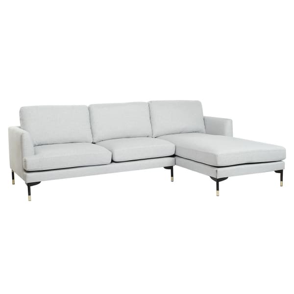 Canapé d'Angle Moderne Tissu Gris Clair et Métal noir et Doré (250 x 160 x 85 cm)
