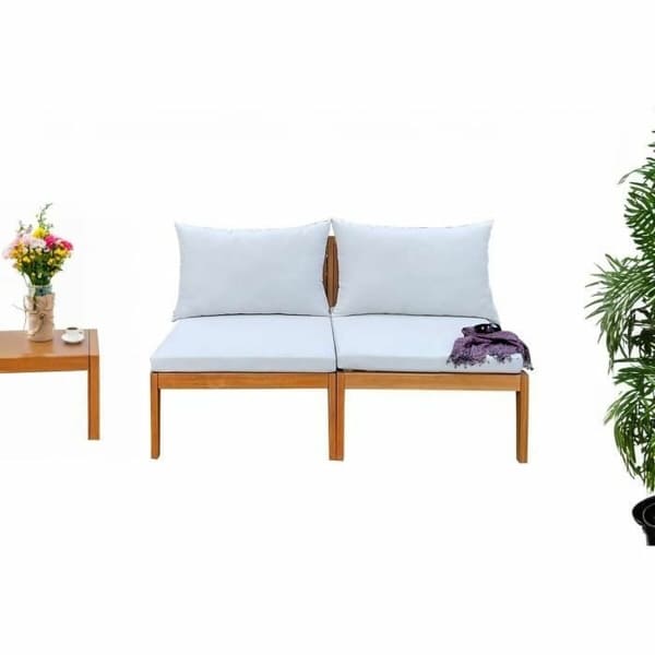 2-Seater Garden Sofa in Acacia and Gray Polyester