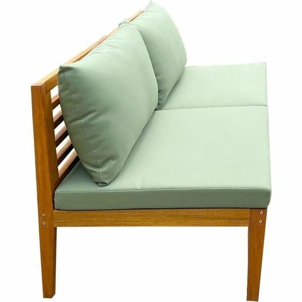 2-Seater Garden Sofa in Acacia and Green Polyester
