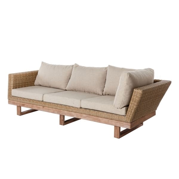 Corner sofa for garden in solid wood and rattan