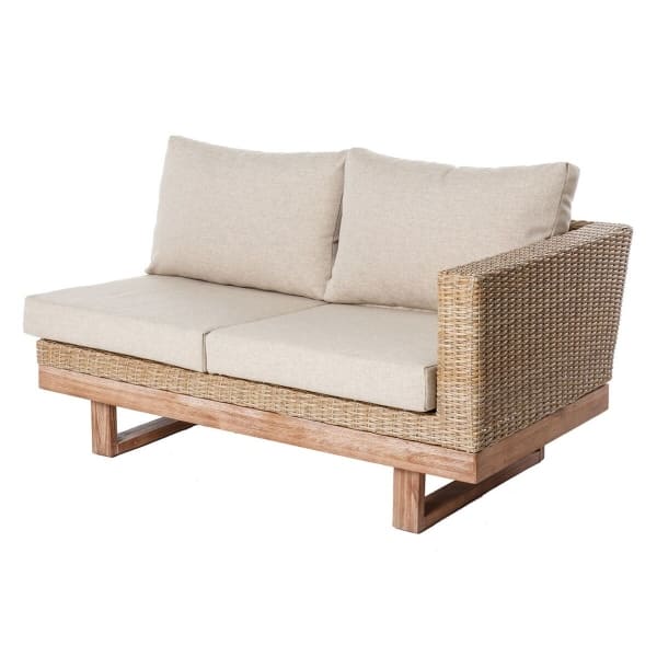 Corner sofa for garden in solid wood and rattan