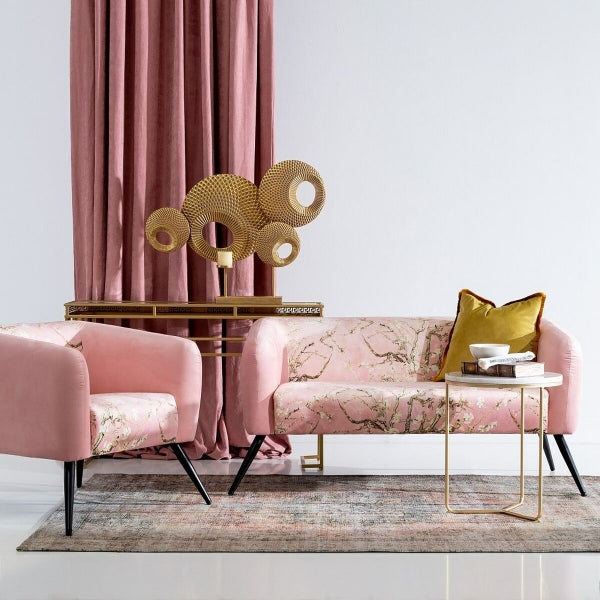 Shabby Chic Pastel Pink Velvet Sofa - Add a touch of softness to your living room