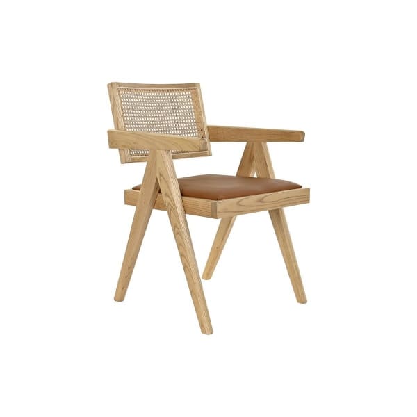 Chaise Vintage en Cannage Rotin avec Accoudoirs Marron
