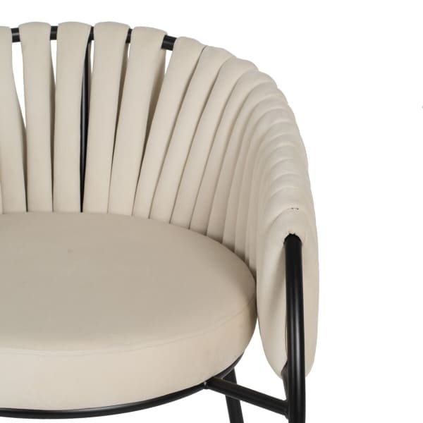 White Woven Fabric and Black Iron Chair