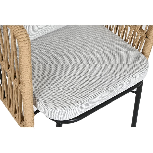 Ethnic Garden Chair Beige Ropes, Black Metal with Cushions