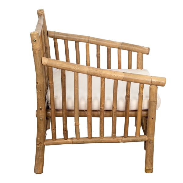 Mountain Style Armchair in Bamboo Wood and White Cotton