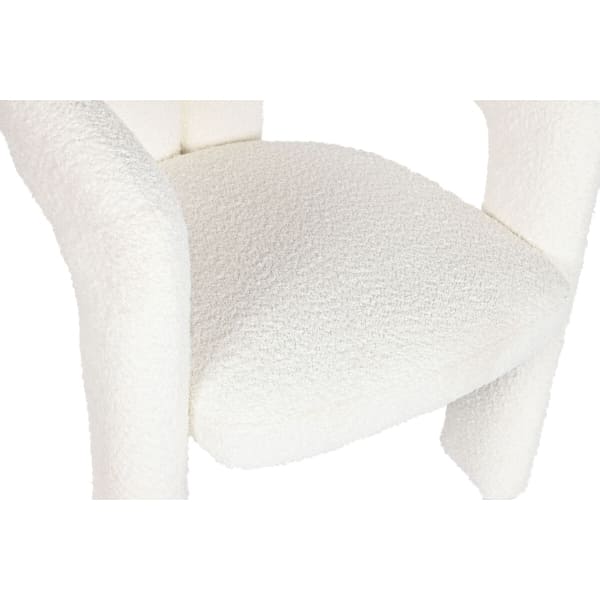 Designer Chair in White Bouclette Fabric