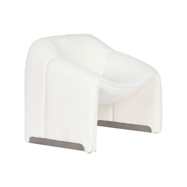 Chaise Design Courbé Tissu Bouclette Blanc