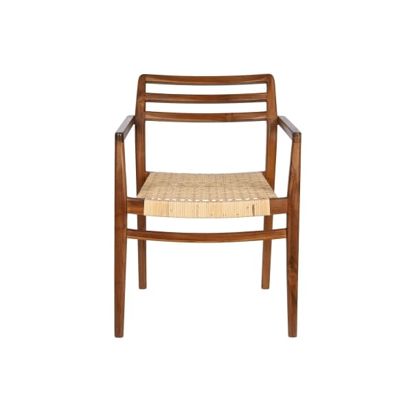 African Style Brown Teak and Woven Rattan Chair
