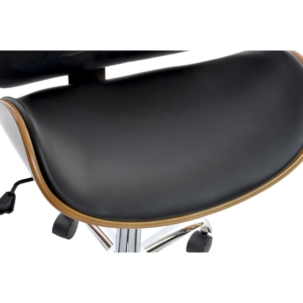 Curved Office Armchair in Brown Walnut Wood and Black Polyurethane, Contemporary Style