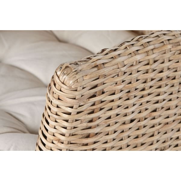 Natural Rattan Cane Armchair with Armrests and Cushion, Balinese Style
