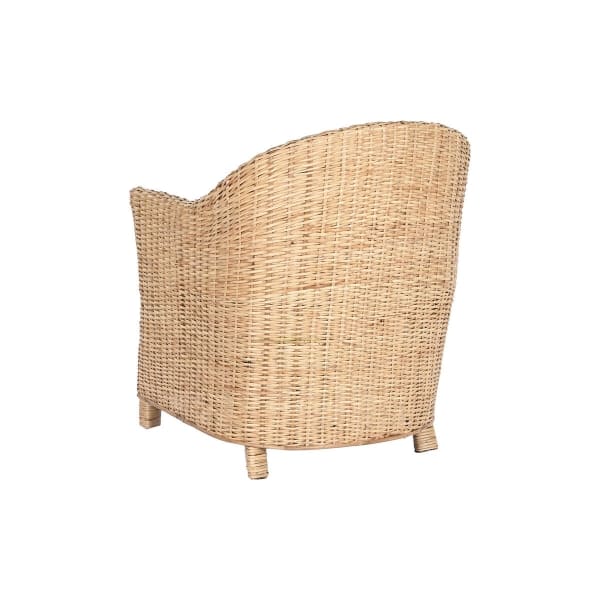 Natural Rattan Cane Armchair with Armrests and Cushion, Balinese Style