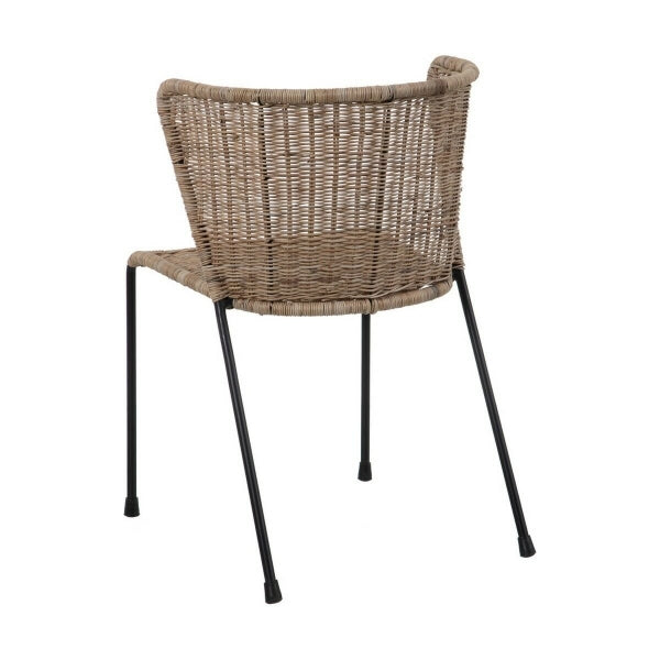 Design Chair in Natural Woven Rattan and Black Metal