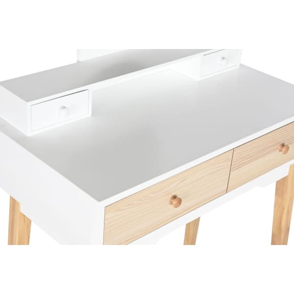 Scandinavian Dressing Table and Stool in White and Natural Wood