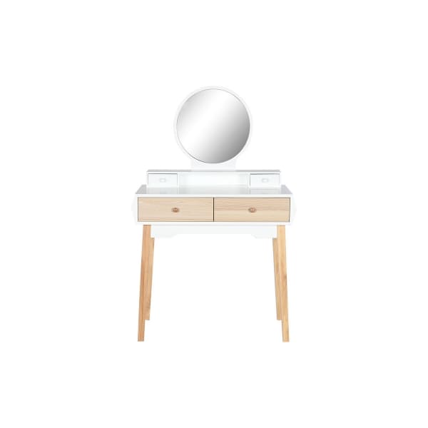 Scandinavian Dressing Table and Stool in White and Natural Wood