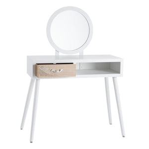 Coiffeuse Design Scandinave Home Decor Bois Naturel Blanc (90 x 40 x 79 cm)