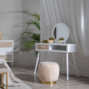 Coiffeuse Design Scandinave Home Decor Bois Naturel Blanc (90 x 40 x 79 cm)