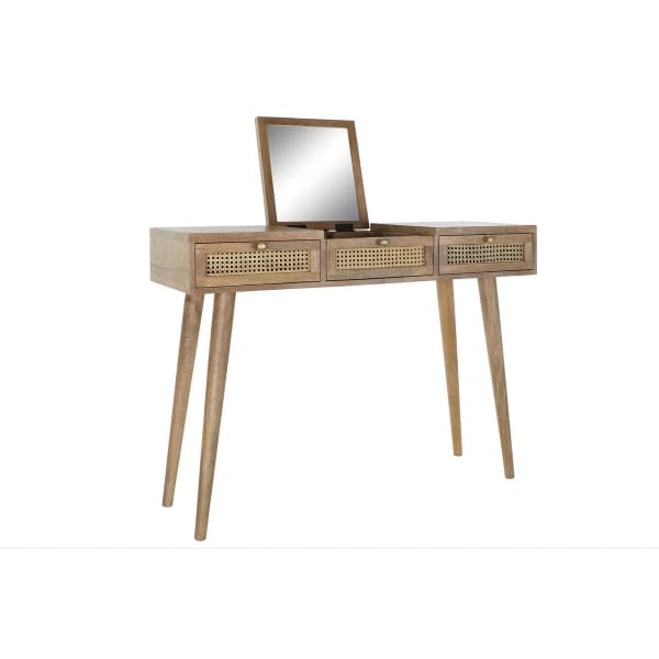 Coiffeuse en Cannage et Bois de Manguier avec Miroir Amovible