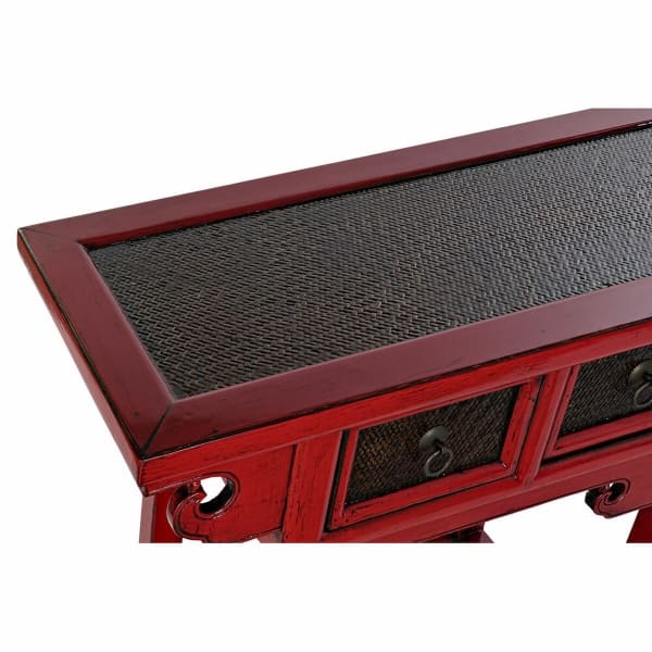 Small Chinese Console in Red Metal and Brown Wood