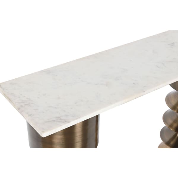 Art Deco Style Console Furniture in Golden Iron and White Marble (118 x 33.5 x 78 cm)