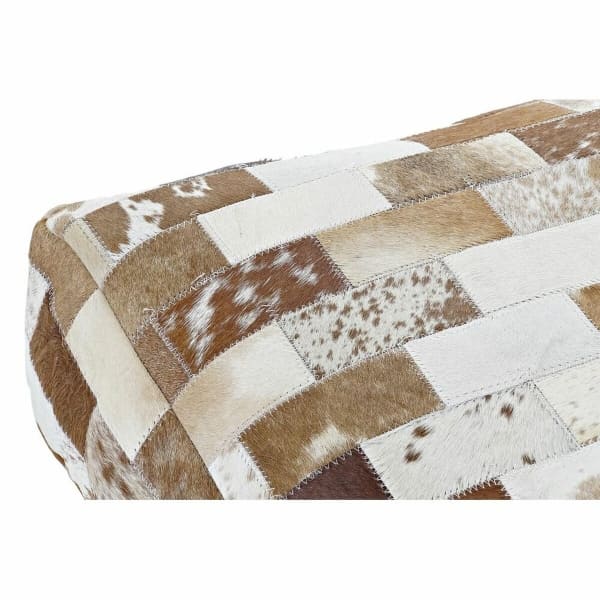 African Floor Cushion in Brown and White Leather (60 x 60 x 20 cm)