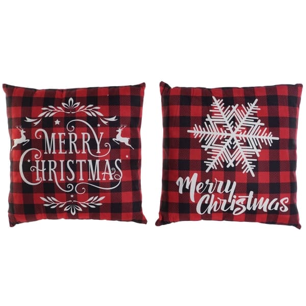 Lot de 2 Coussins de Noël "Merry Christmas" Rouge et Blanc