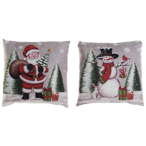 Coussins de Noël Gris et Rouge, Père Noël et Bonhomme de Neige (40 x 10 x 40 cm)