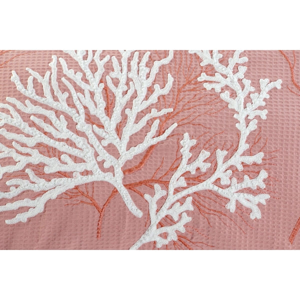 Cojín bordado de coral marino blanco y rosa