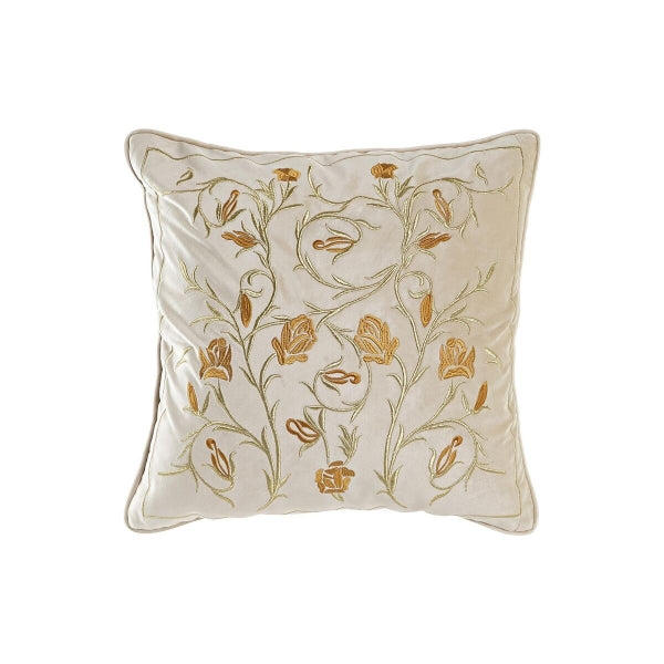 Beige Cushion and Golden Embroidered Flowers Home Decor
