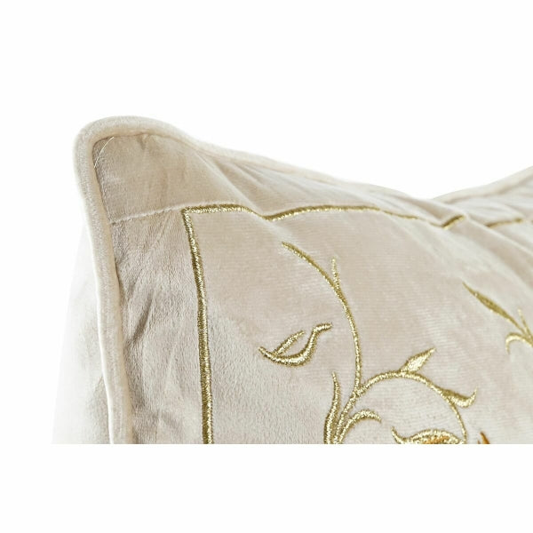 Beige Cushion and Golden Embroidered Flowers Home Decor