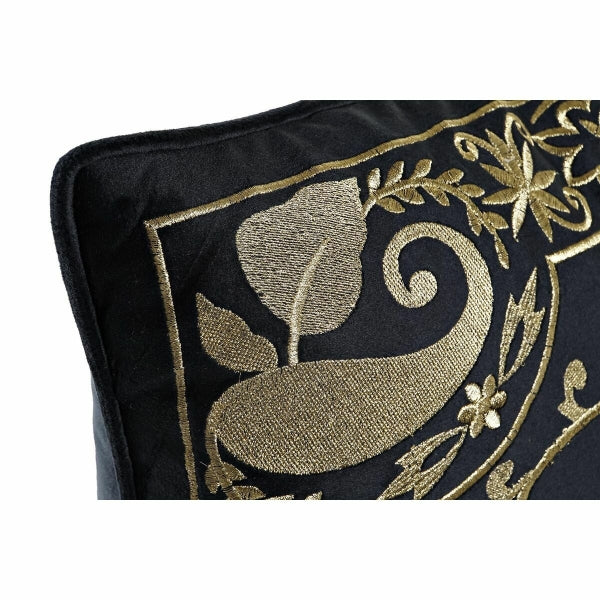 Cojín de diseño oriental negro y decoración del hogar con bordados dorados