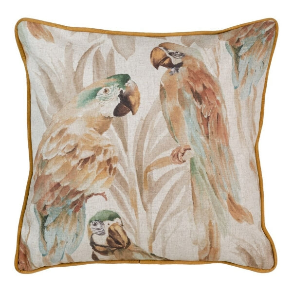 Orange Parrot Design Cushion in Linen Home Decor