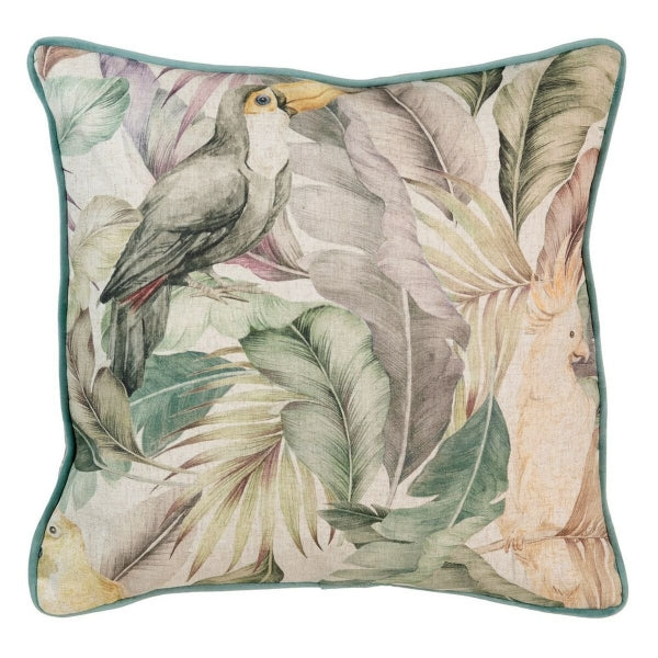 Green Parrot Design Cushion in Linen Home Decor