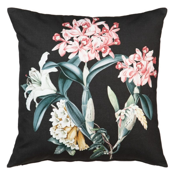 Cushion Design Turquoise Orchid on Black Background Home Decor