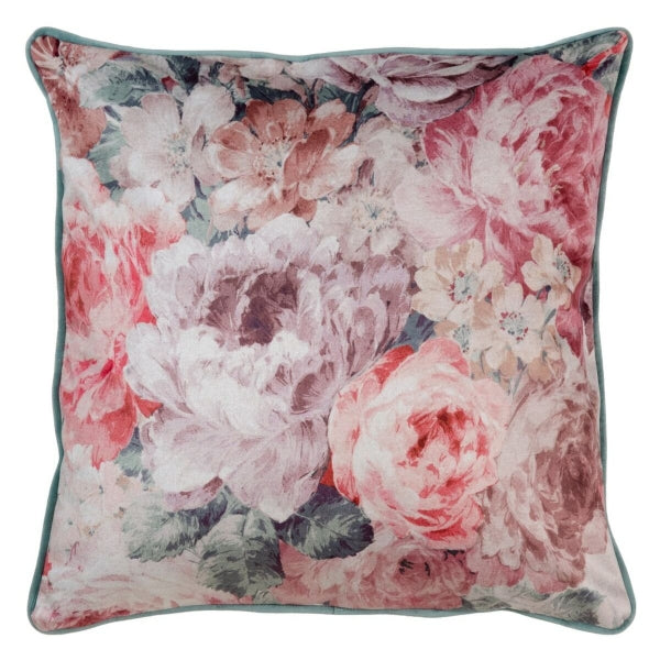Shabby Chic Pink Flowers Velvet Cushion Home Decor