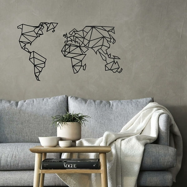 World Map Wall Decoration in Black Steel