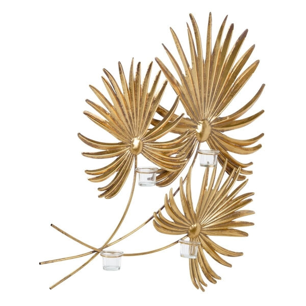 Tropical Branch Wall Decoration with Golden Metal Leaves (77 x 11 x 96 cm) 