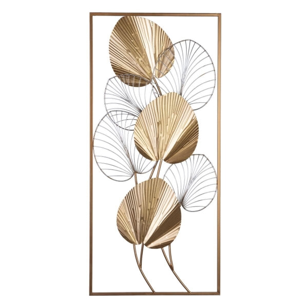 Golden Metal Branch and Leaves Wall Decoration (43 x 5 x 92 cm)