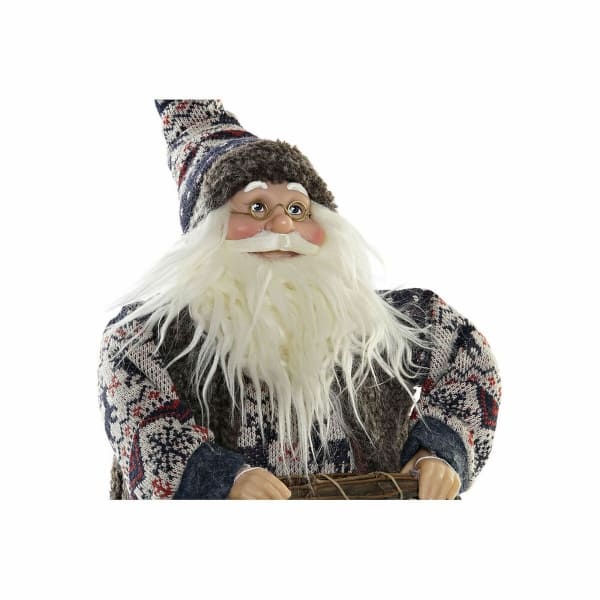 Decorative Statuette Santa Claus Brown and Blue and Wooden Sleigh 42 x 25 x 48 cm
