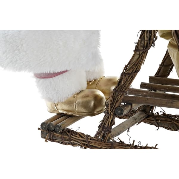 Decorative Pink and Gold Santa Claus Statuette with his Wooden Sleigh